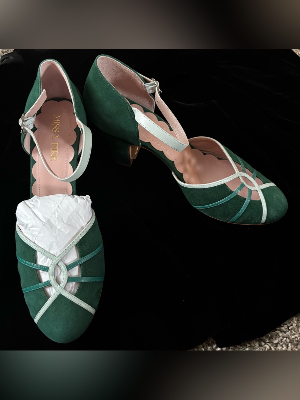 Miss L Fire “Andie” Kelly Green Suede Heels